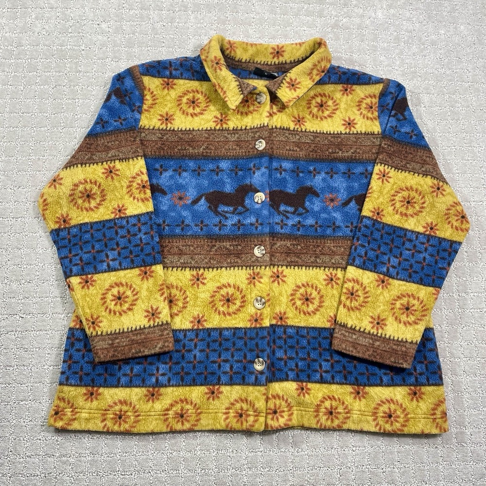 VTG 90s Western Horse RoughRider by Circle T‎ Sz Womens XL Fleece Button Jacket